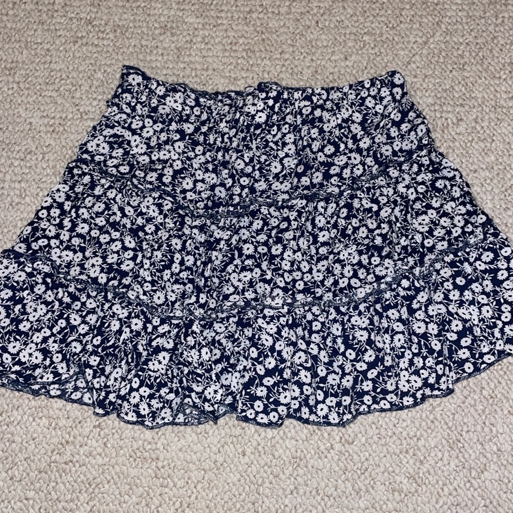 XS Navy Blue & White Flowers Mini Skirt